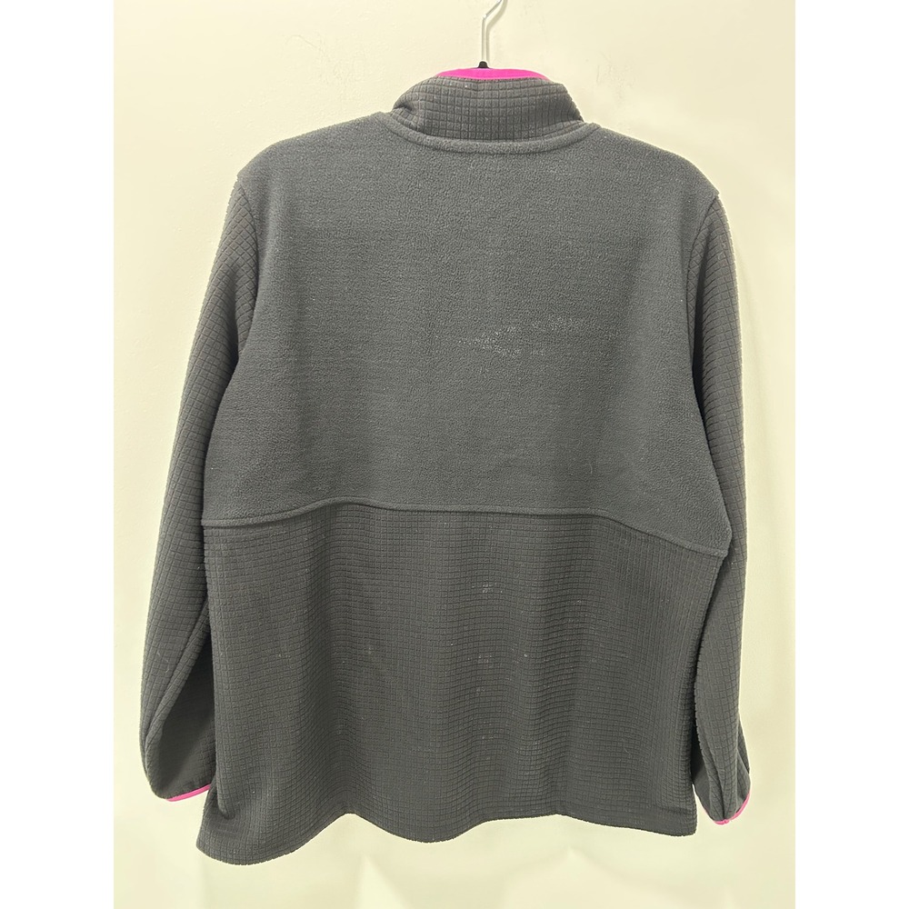 Lands End Womens XXL Gray Pink Grid Texture Full Zip Fleece Jacket Mock Neck - Picture 11 of 11